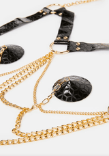 Neva Nude Gold Chain Harness Reusable Silicone Pasties - Black