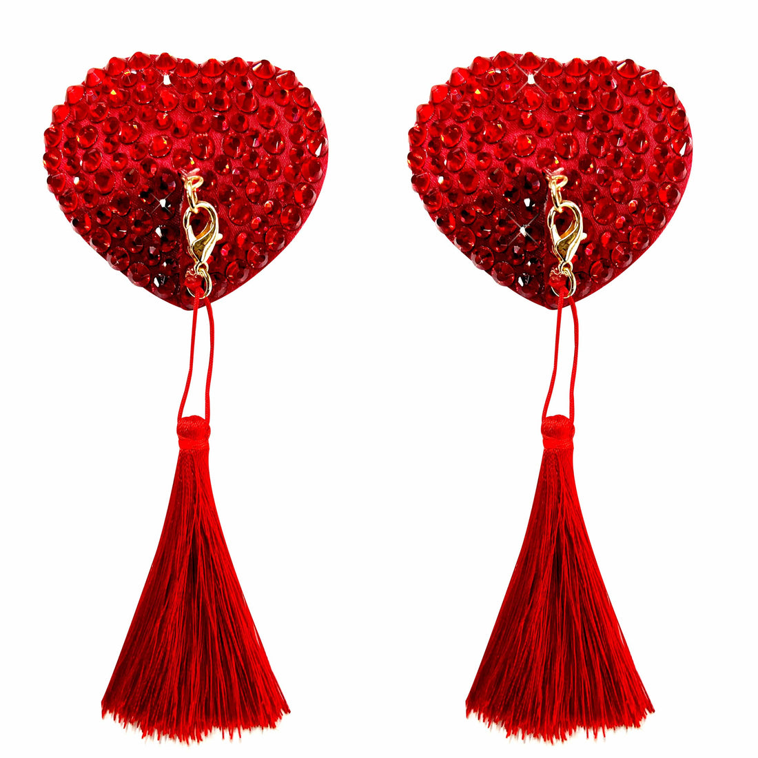 Neva Nude Forever Yours Heart Crystal Tassel Reusable Silicone Pasties - Red