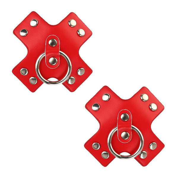 Neva Nude Pierced 'N Punked Leather Reusable Silicone Pasties - Red