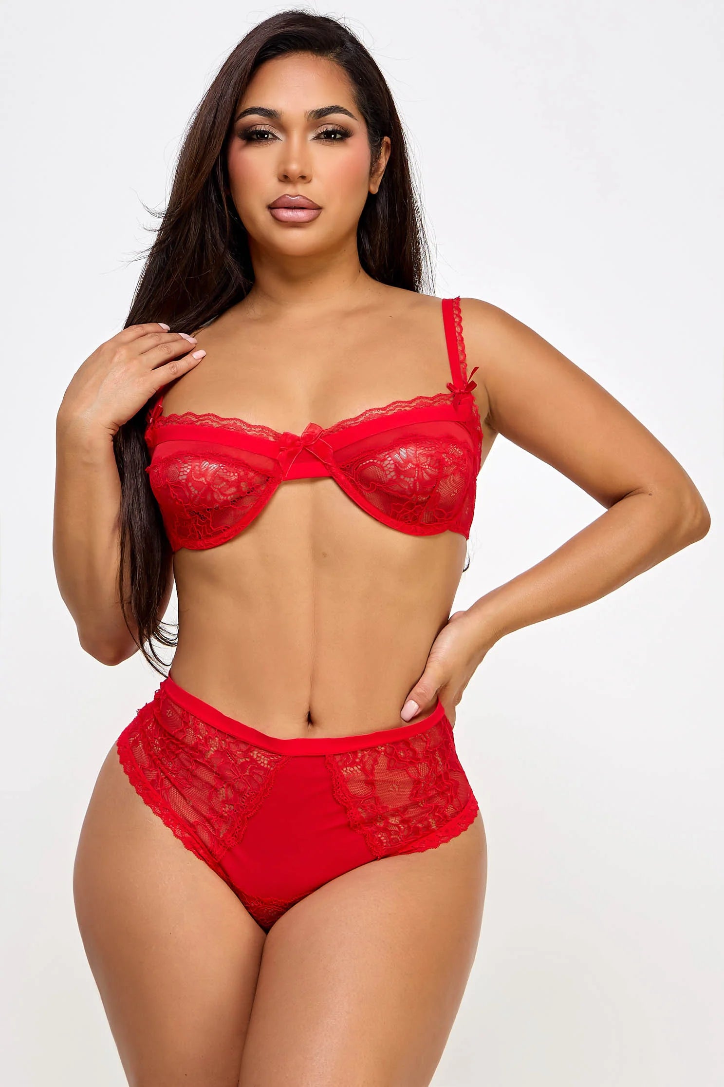 BeWicked Lacey Loving Underwire Balconette Bra Set Red