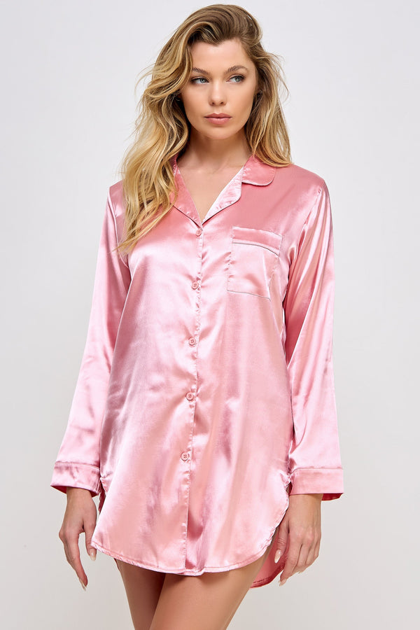 Be Wicked Kimberly Satin Sleepshirt Dusty Rose