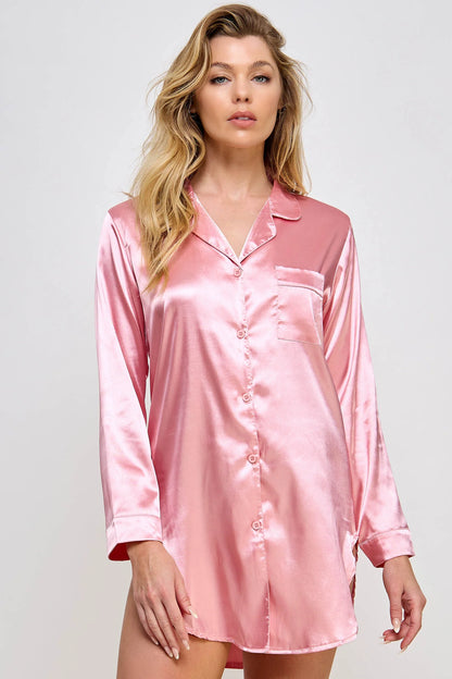 BeWicked Kimberly Satin Sleepshirt Pink Dusty Rose