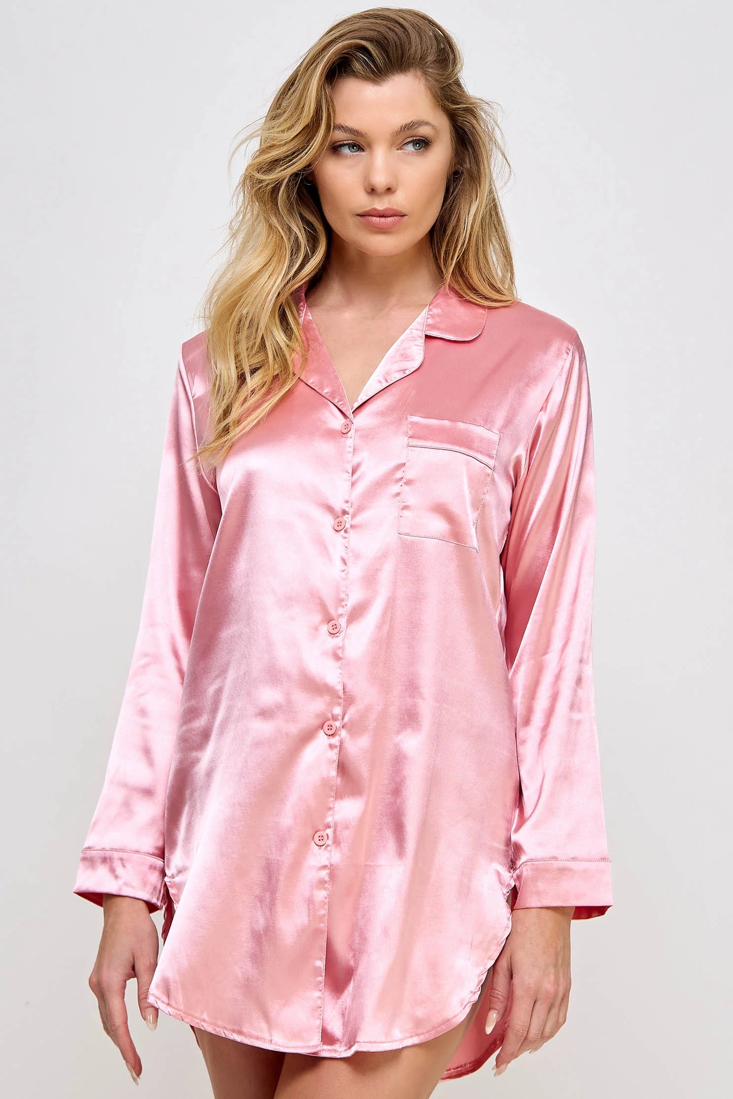 BeWicked Kimberly Satin Sleepshirt Pink Dusty Rose