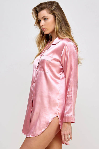 BeWicked Kimberly Satin Sleepshirt Pink Dusty Rose