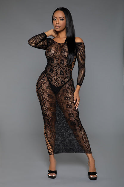 BeWicked Late Last Night Night Dress Bodystocking Black