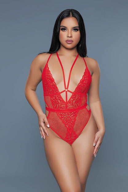 BeWicked Harness Sexy Elise Bodysuit Teddy Red