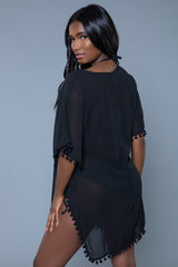 BeWicked Leilani Cover-Up Swimwear Pom Pom Trim Black