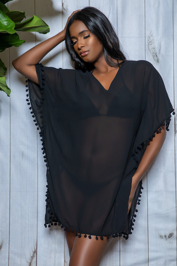 BeWicked Leilani Cover-Up Swimwear Pom Pom Trim Black