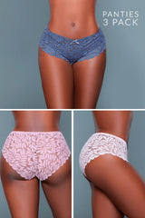 Be Wicked Livvy Hipster 3 Pack Pink/Peach/Grey