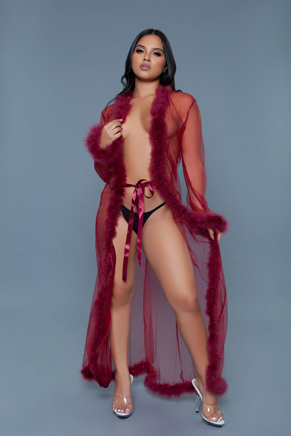 Be Wicked Marabou Robe Maroon