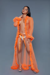 Be Wicked Marabou Robe Neon Orange