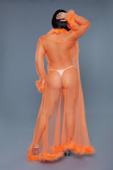 Be Wicked Marabou Robe Neon Orange