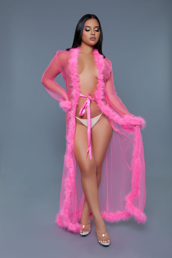 Be Wicked Marabou Robe Neon Pink