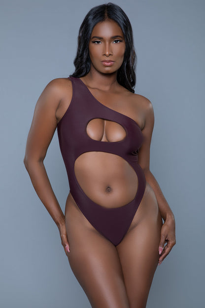 BeWicked Swimwear Scarlett Asymmetric Swimsuit One Piece Chocolate Brown