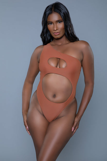 BeWicked Swimwear Scarlett Asymmetric Swimsuit One Piece Rust