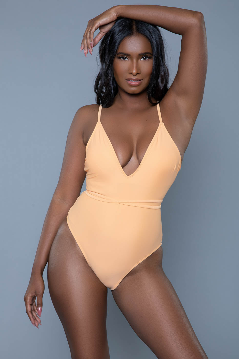 BeWicked Swimwear Addison Plunge One Piece Swimsuit Melon