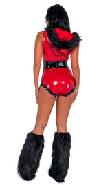 Roma Costume 2pc Santa Honey Sexy Hooded Zip-Up Vinyl Romper Red