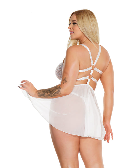 Coquette Pleasure Collection Queen Net & Scallop Lace Babydoll White