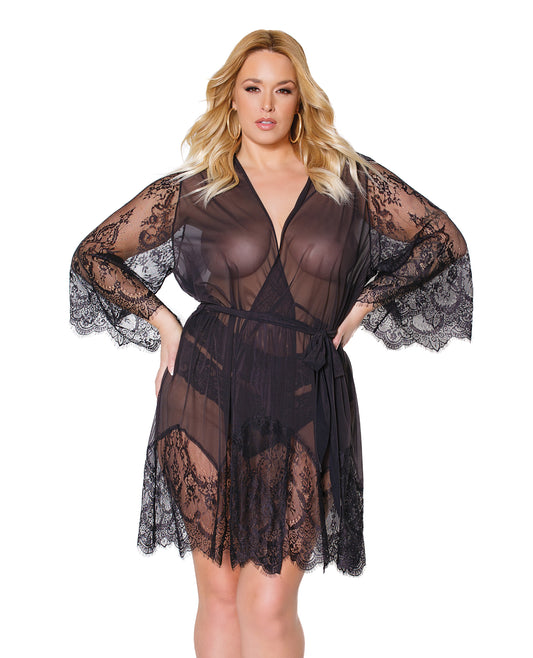 Coquette Diva Eyelash Lace Sheer Robe w/Bell Sleeves Black