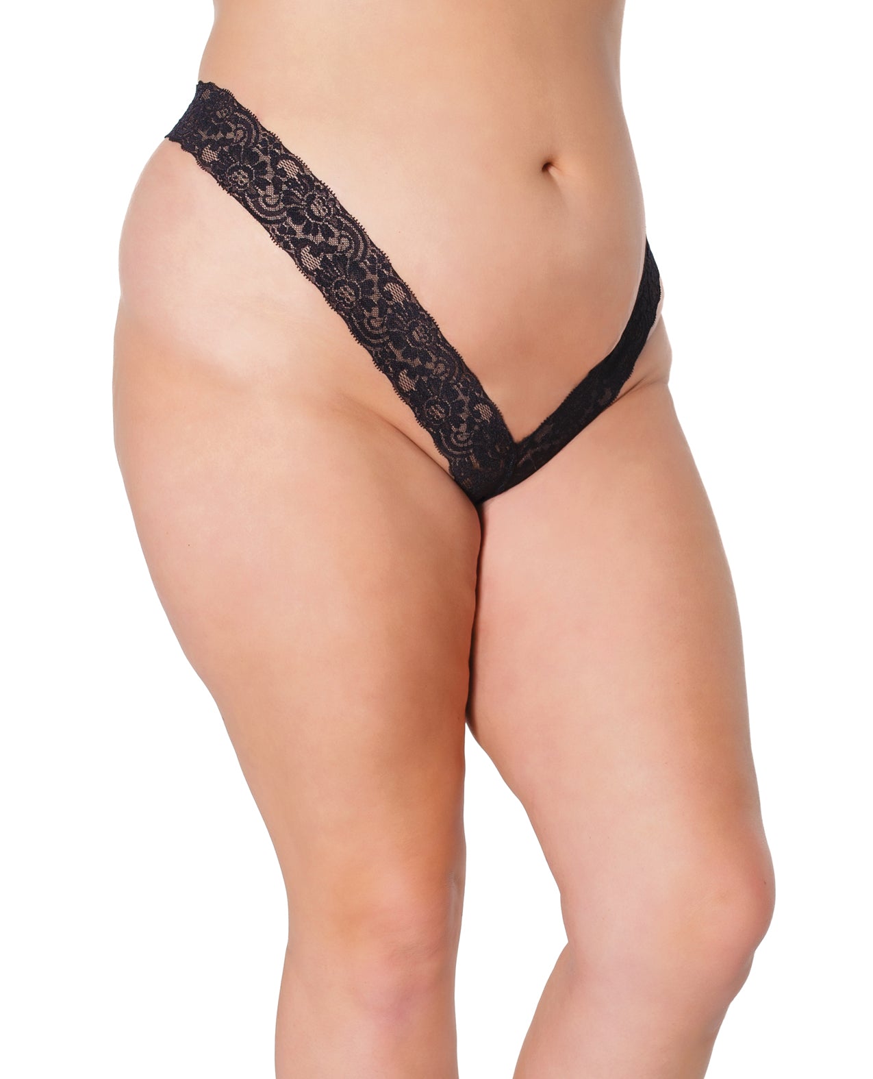 Coquette Diva Holiday Scallop Stretch Lace High Leg Thong Black