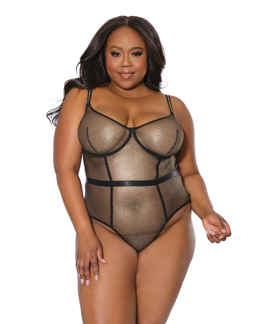 Coquette Diva Holiday Metallic Fishnet Teddy w/Underwire Cups Black/Gold