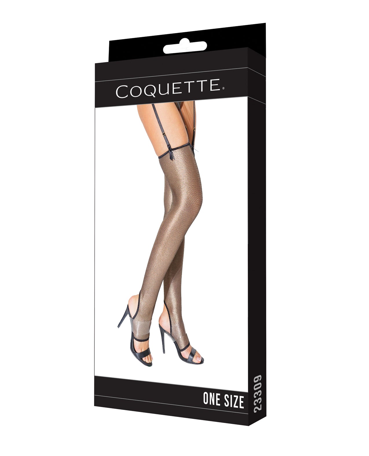 Coquette Holiday Metallic Fishnet Toeless Stockings Black/Gold