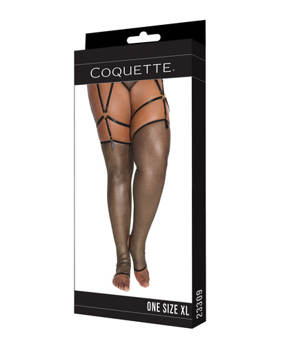 Coquette Diva Holiday Metallic Fishnet Toeless Stockings Black/Gold