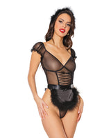 Coquette Mistletoe Mesh Teddy, Marabou Trimmed Apron & Headband