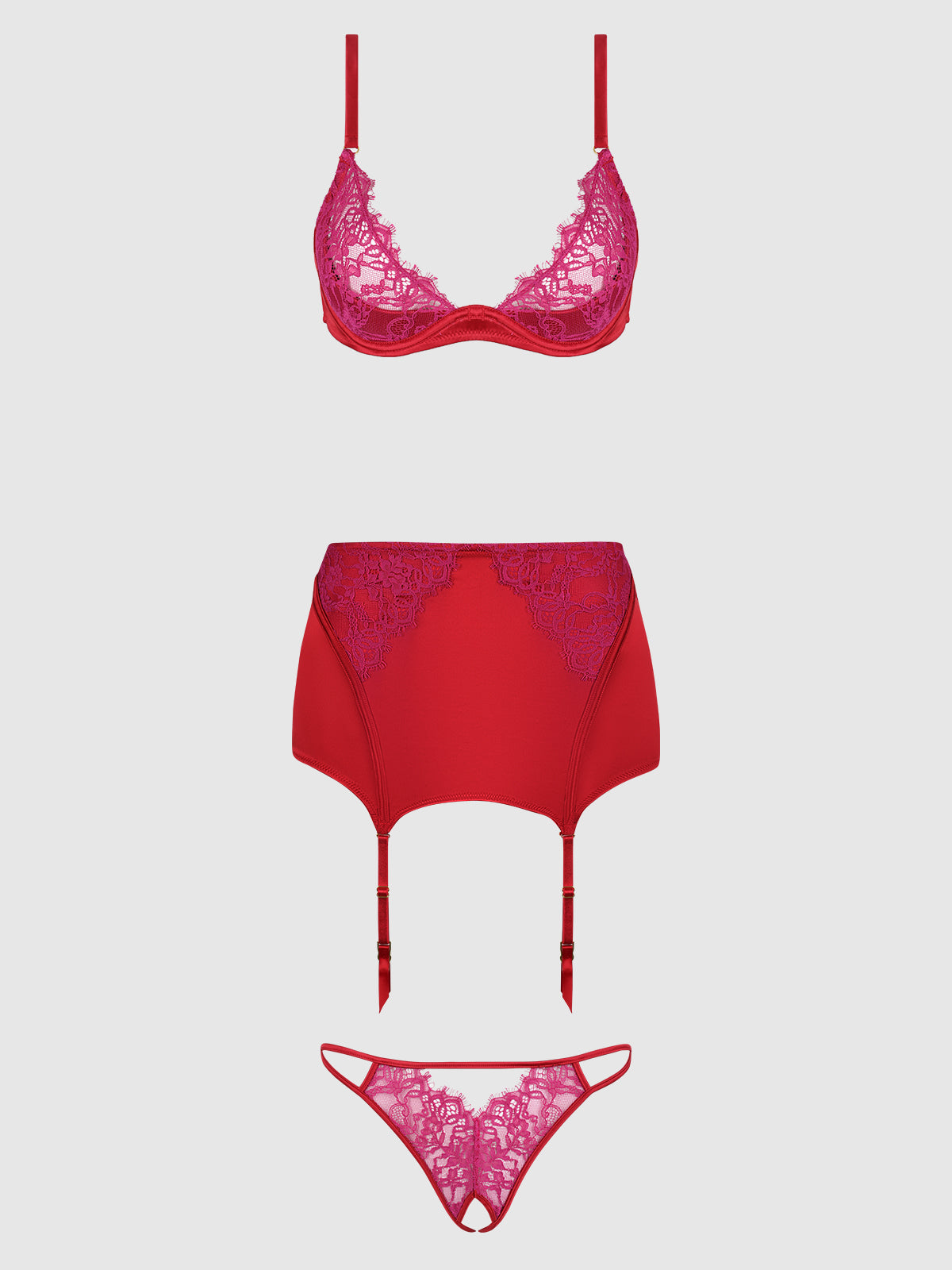 House of Desire Jocelyn Lace & Satin Demi Bra Half Skirt & G-String Bra Set