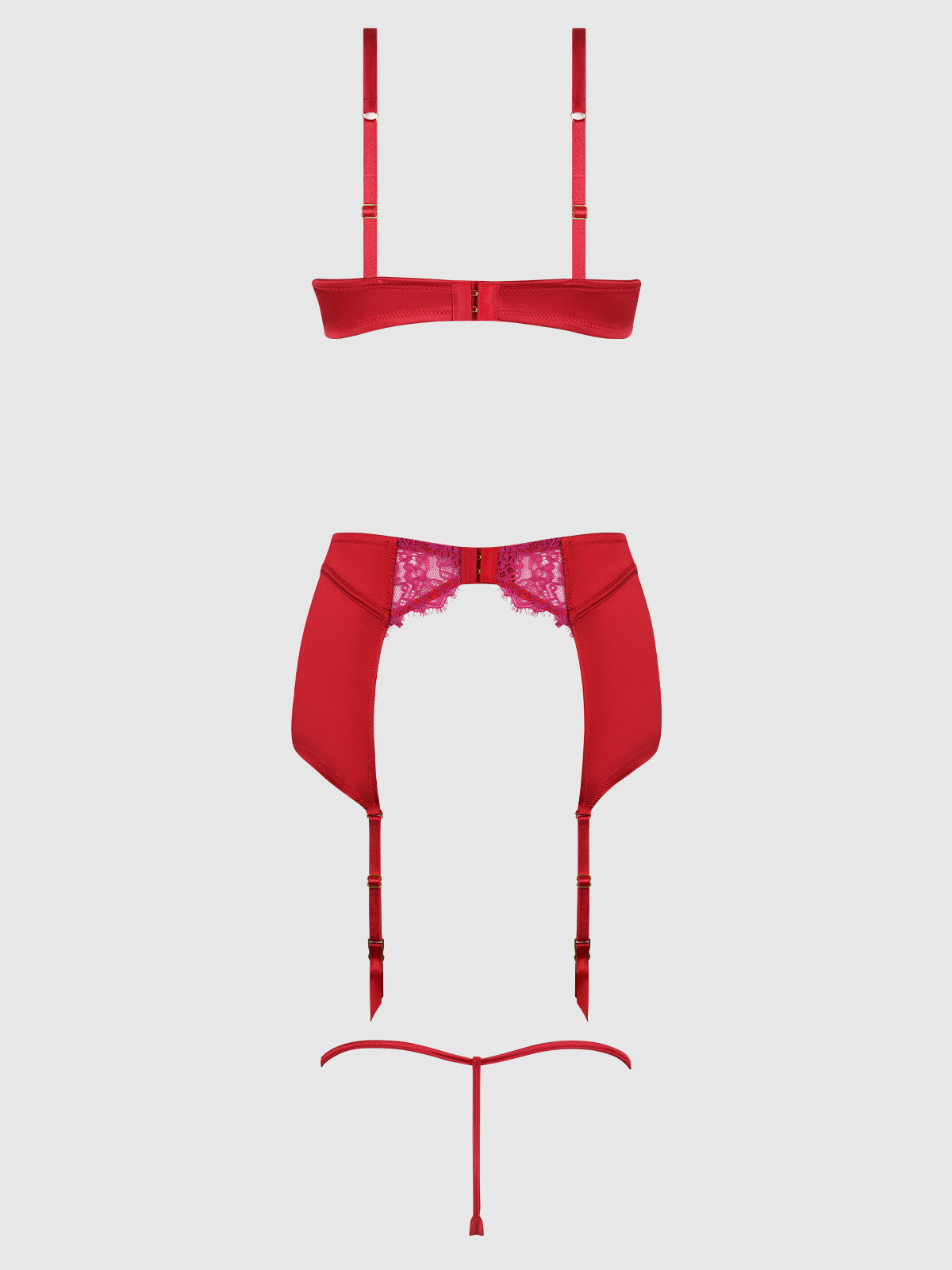 House of Desire Jocelyn Lace & Satin Demi Bra Half Skirt & G-String Bra Set