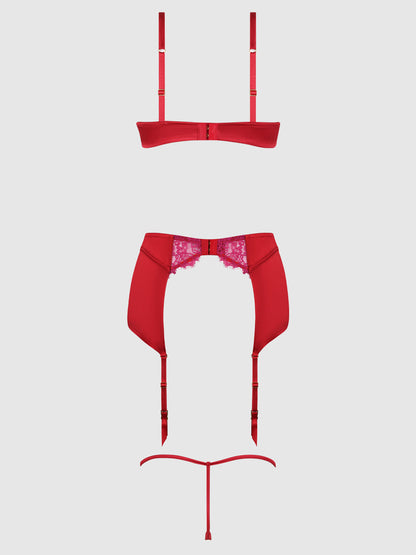 House of Desire Jocelyn Lace & Satin Demi Bra Half Skirt & G-String Bra Set