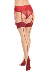 Coquette Cuban Heel Sheer Thigh High Stockings w/Back Seam