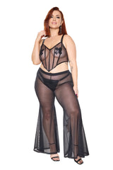 Coquette Darque Flared Sheer Mesh Pants Black-Rebel Romance