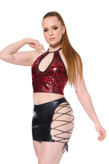Coquette Darque Lace Up Wet Look Reversible Skirt Black-Rebel Romance