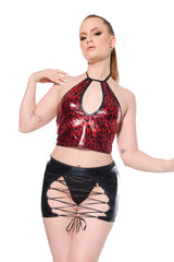Coquette Darque Lace Up Wet Look Reversible Skirt Black-Rebel Romance