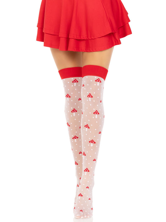 Leg Avenue Polka Dot Mushroom Thigh High - One Size - White/Red