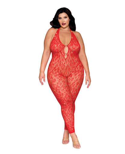 Dreamgirl Queen Red Leopard Pattern Seamless Bodystocking Gold Details