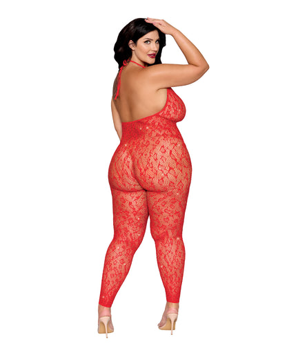 Dreamgirl Queen Red Leopard Pattern Seamless Bodystocking Gold Details