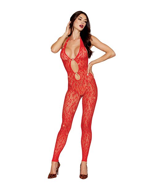 Dreamgirl Leopard Pattern Seamless Bodystocking w/Gold Details - Red