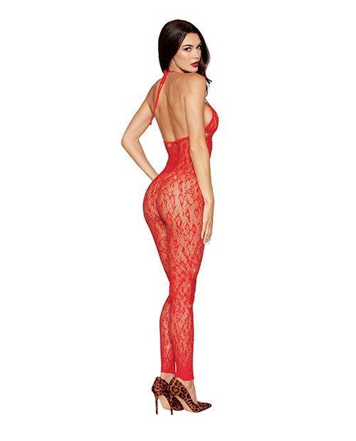 Dreamgirl Leopard Pattern Seamless Bodystocking w/Gold Details - Red