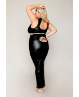 Dreamgirl Queen Stretch Faux Leather Harness Bra & Long Slip Skirt