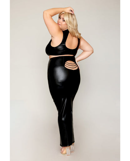 Dreamgirl Queen Stretch Faux Leather Harness Bra & Long Slip Skirt