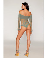 Dreamgirl Halter Chain Long Sleeve Fishnet Seamless Teddy Sage Green