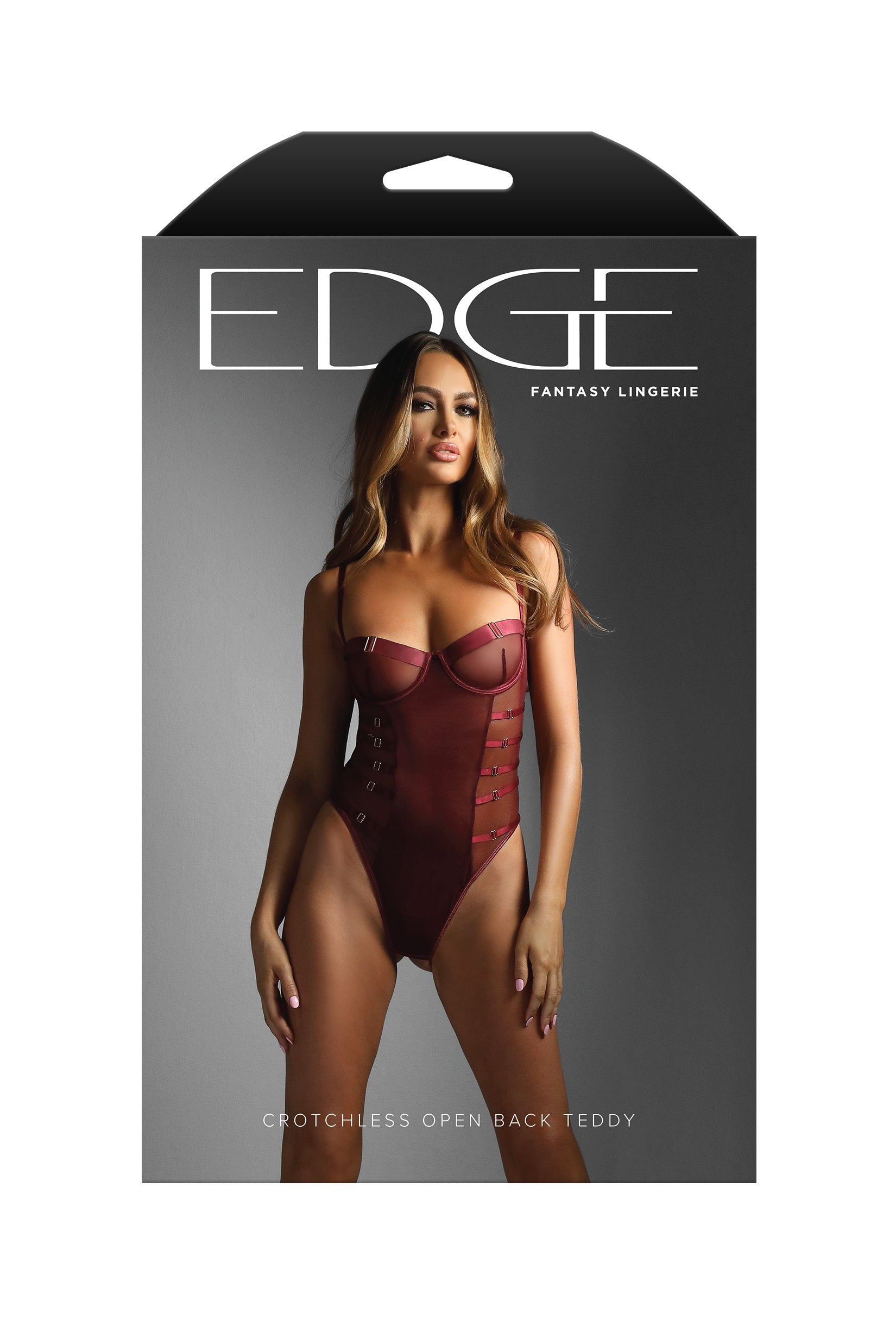 Fantasy Lingerie Edge Crotchless Open Back Teddy Burgundy