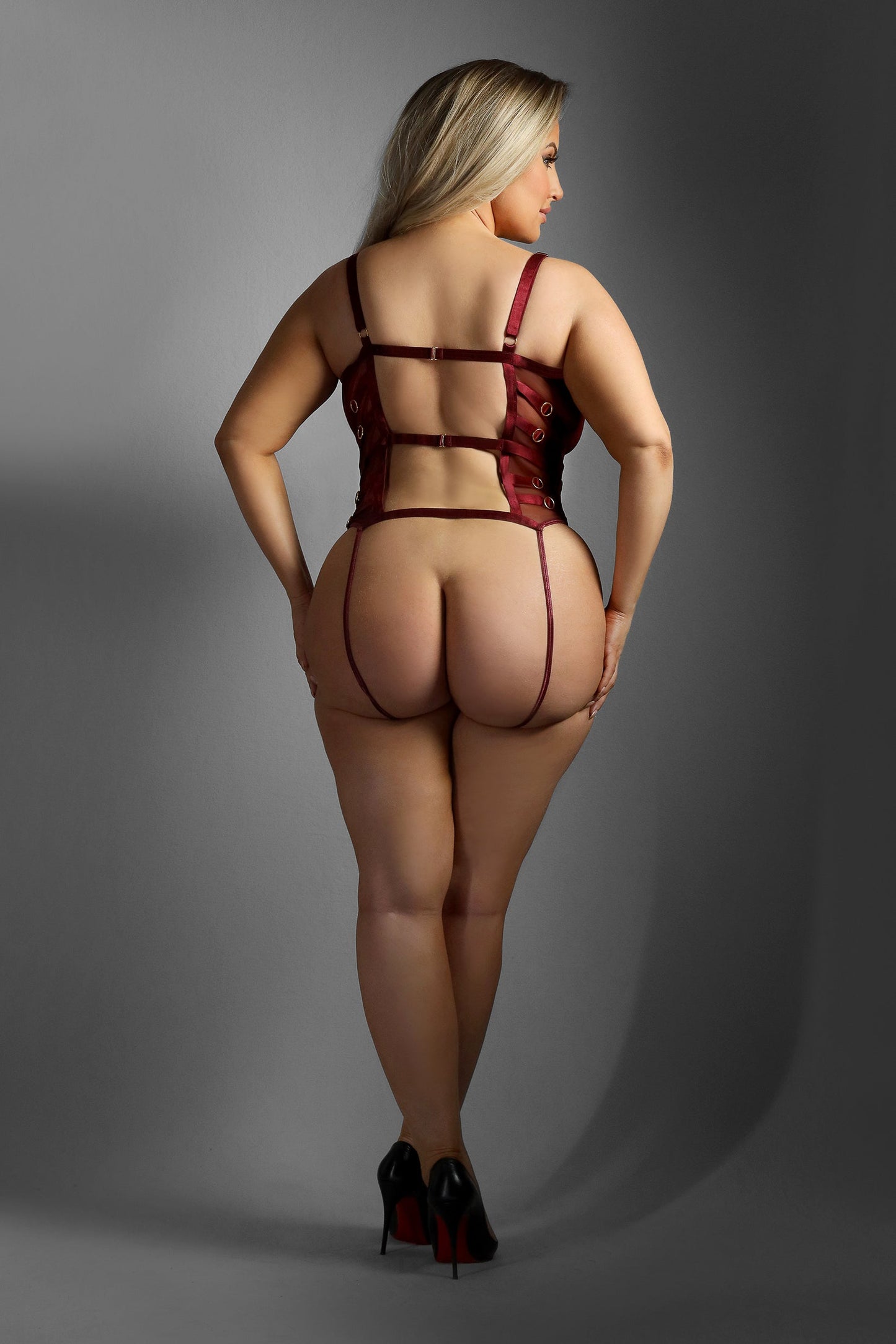 Fantasy Lingerie Edge Queen Crotchless Open Back Teddy Burgundy