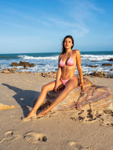 Mapale Pink Liquid Print Two Piece Swimsuit Sleek Micro Triangle Bikini Set
