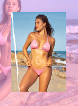 Mapale Pink Liquid Print Two Piece Swimsuit Sleek Micro Triangle Bikini Set