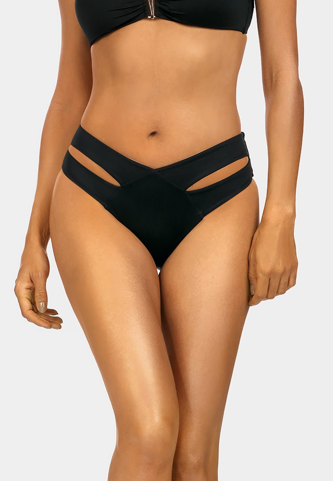 Axami Luxury Swimwear FD217 Cutout Bikini Bottom Black