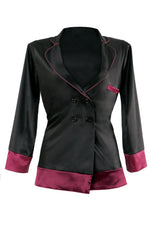 Fantasy Lingerie Marjorie Contrast Cuff Satin Blazer Jacket Black