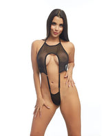 Femme X Stripper Sheer Mesh Halter Bodysuit - Black